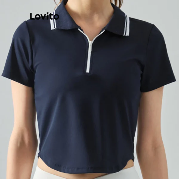 Lovito Sporty Plain Contrast Binding Sports T Shirts for Women